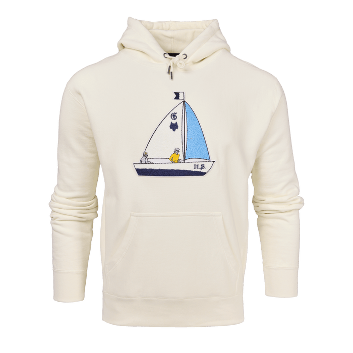 Bone H.S. Sailing Wolf Fireside Hoodie - Front View, Sailboat Chest Graphic | Greyson Clothiers