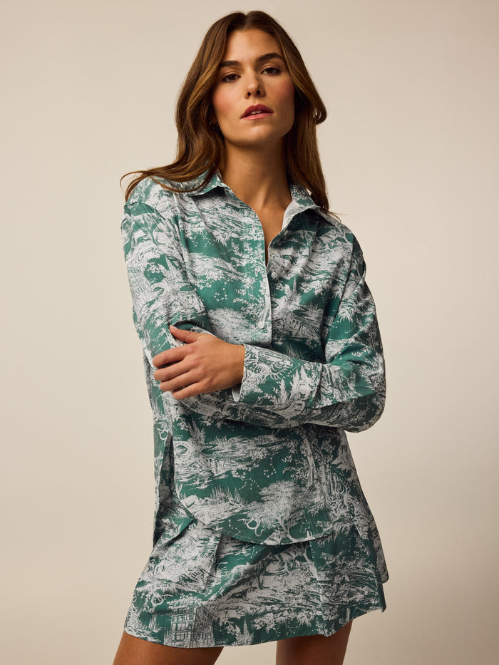 Marsh Huntress Toile Ashe Button-Down - Front Three-Quarter View, On Model | Greyson Clothiers