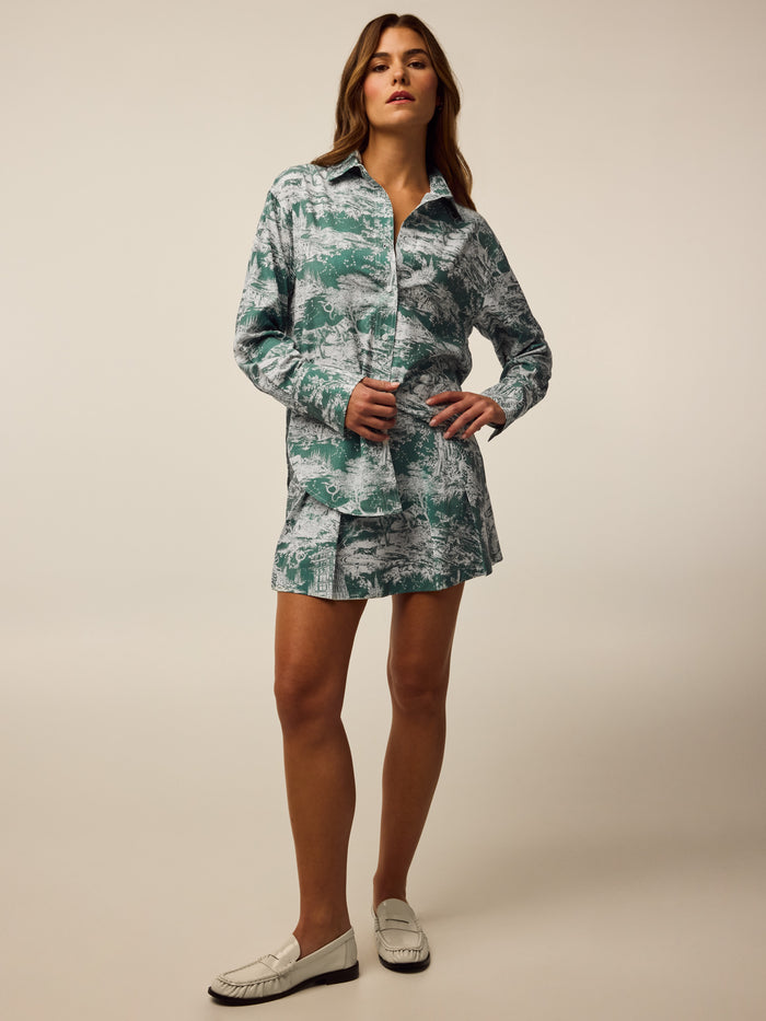 Marsh Huntress Toile Ashe Button-Down - Full Length Front View, Women's Printed Shirt | Greyson Clothiers