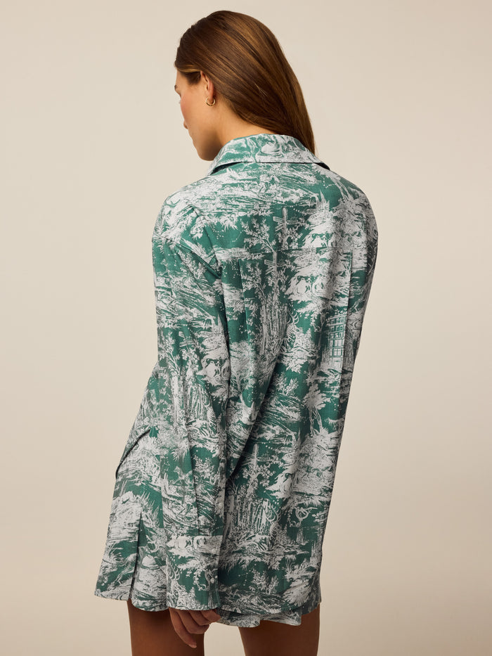 Marsh Huntress Toile Ashe Button-Down - Back View, Toile Print Women's Shirt | Greyson Clothiers