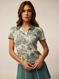 Marsh Huntress Toile Leith Merino Short Sleeve Sweater - Front View, Women's Golf Polo | Greyson Clothiers