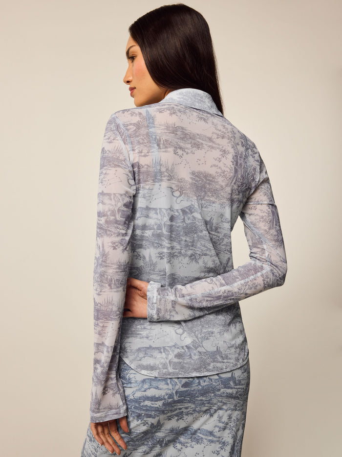 Vintage Indigo Huntress Toile Mesh Button-Down Shirt - Back View | Greyson Clothiers