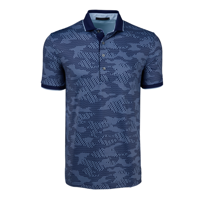 Maltese Blue Icon Camo Short Sleeve Performance Golf Polo - Front View | Greyson Clothiers