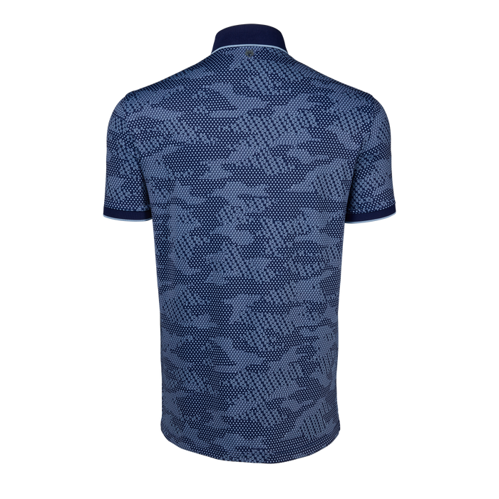 Maltese Blue Icon Camo Performance Golf Polo, Tipped Collar & Cuffs - Back View | Greyson Clothiers