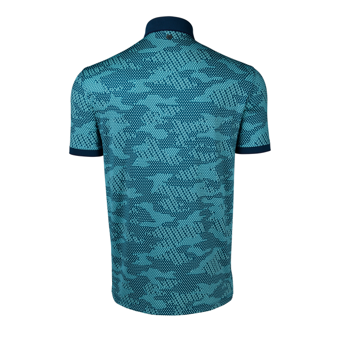 Aegean Icon Camo Performance Golf Polo, Full Camo Print Detail - Back View | Greyson Clothiers