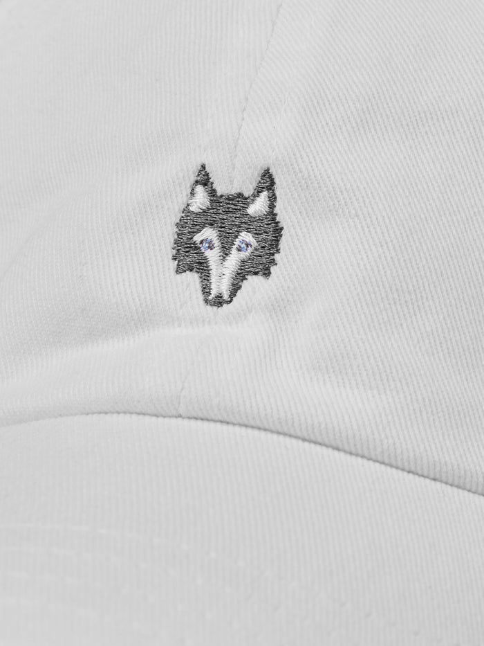 Greyson Clothiers Icon Dad Hat in Arctic - Wolf Head Embroidery Close-Up Detail | Greyson Clothiers