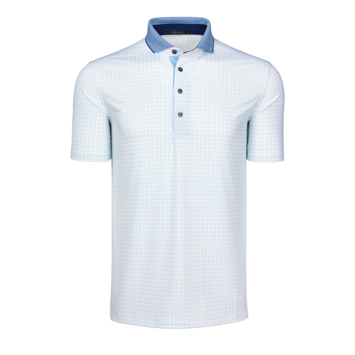 Arctic Icon Edge Short Sleeve Golf Polo, Geometric Print, Contrast Collar - Front View | Greyson Clothiers