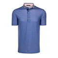 Highland Icon Edge Men's Luxury Golf Polo, Geometric Print, Striped Contrast Collar - Front View | Greyson Clothiers