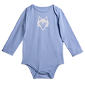 Wolf Blue Pima Cotton Icon Pups Baby Onesie - Front View, Wolf Graphic | Greyson Clothiers