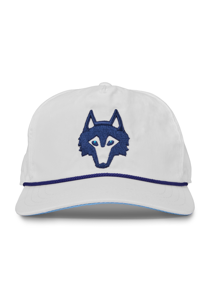 Greyson Clothiers Icon Rope Hat in Arctic - Front View, Navy Wolf Logo Embroidery