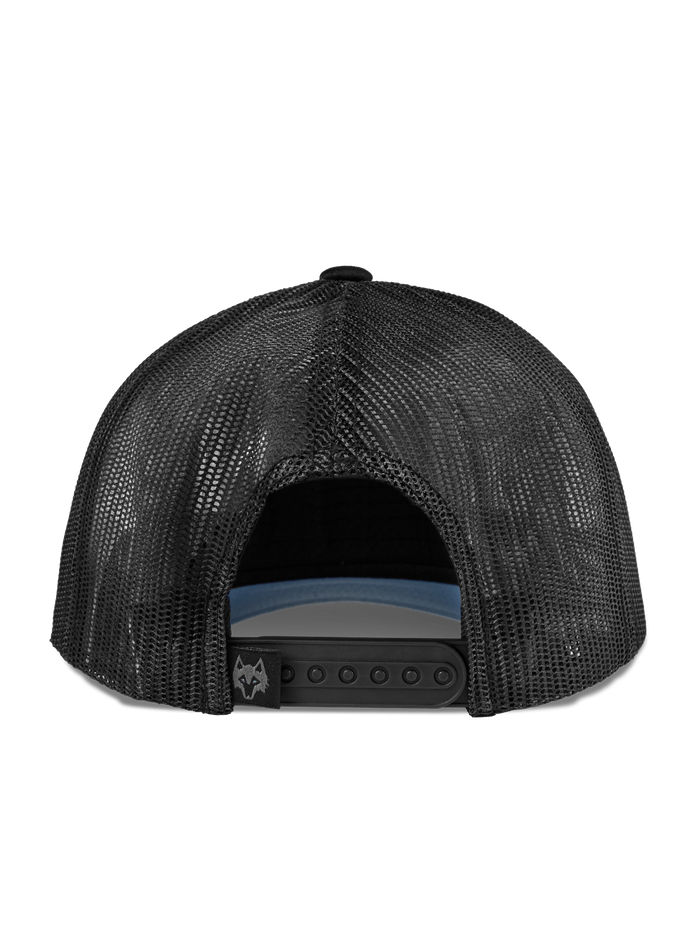 Greyson Icon Trucker Hat Shepherd/Shepherd - Back View, Black Mesh Panel & Wolf Logo Snapback | Greyson Clothiers