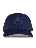 Greyson Icon Trucker Hat Maltese Blue/Maltese Blue - Front View, Tonal Navy Wolf Embroidery | Greyson Clothiers