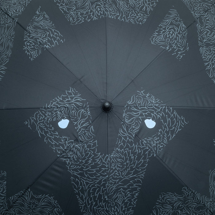Greyson Icon Umbrella Shepherd - Close-Up Wolf Logo Canopy Detail, den of thieves print | Greyson Clothiers