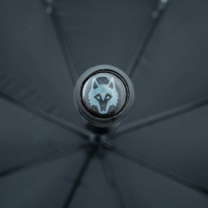 Greyson Icon Umbrella - Wolf Logo Tip Detail, windproof golf umbrella canopy spoke close-up | Greyson Clothiers