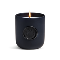 Icon Wolf Wax Seal Fig Scented Candle lit, matte navy vessel with wolf emblem wax seal - Front View | Greyson Clothiers