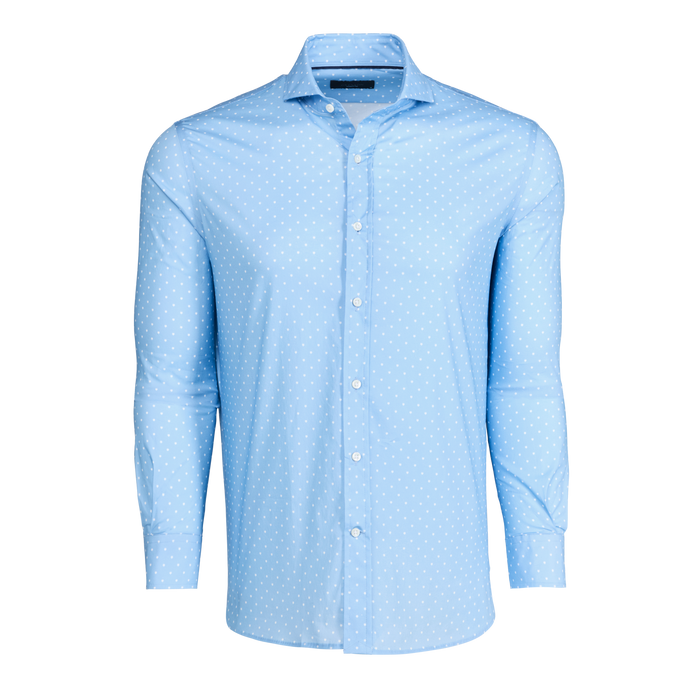 Arctic Cotton Dot-Print Dress Shirt - Front View, Spread Collar, White Buttons, Relaxed Fit | Greyson Clothiers