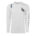Arctic In Spirit Guide Sport Long Sleeve Tee - Front View, Howling Wolf & Pine Tree Graphic, Greyson Sleeve Wordmark | Greyson Clothiers