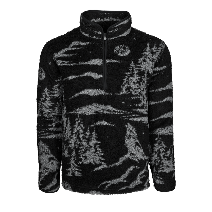 Shepherd Italian Jacquard Sherpa Half-Zip Fleece, Wolf Print - Front View | Greyson Clothiers