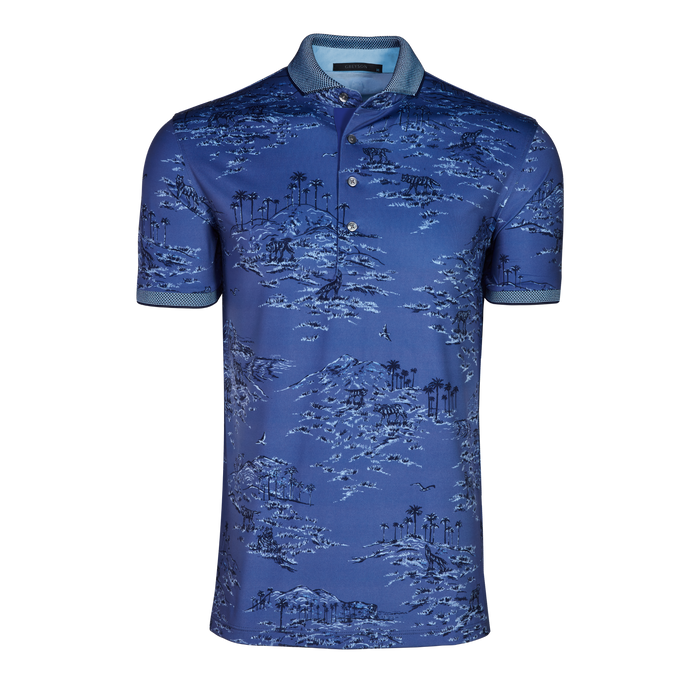 Falcon Blue Toile-Print Men's Golf Polo - Front View | Greyson Clothiers