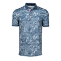 Vintage Indigo In the Valley Short Sleeve Polo - Wolf & Mountain Print Front View | Greyson Clothiers