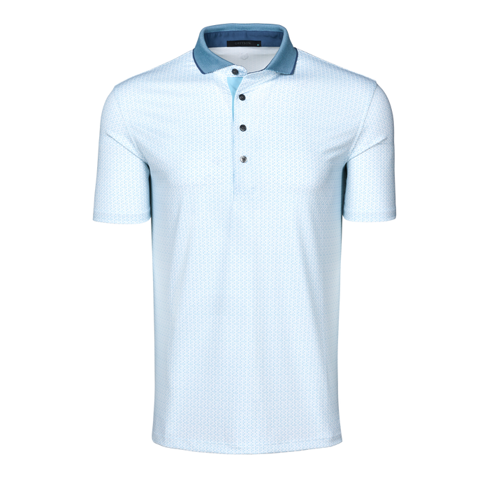 Arctic Iron Serpent Short Sleeve Polo - Contrast Collar, Geometric Print, Front View | Greyson Clothiers