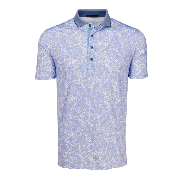 Jellyfish Island Hunt Short Sleeve Polo Botanical Print - Front View | Greyson Clothiers