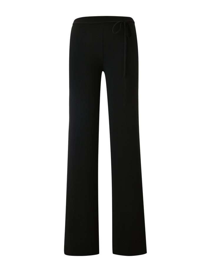 The KAILI PANT - BLACK by TIGERMIST is a high-waisted, wide-leg pant with a removable self-tie belt, shown against a plain white background.