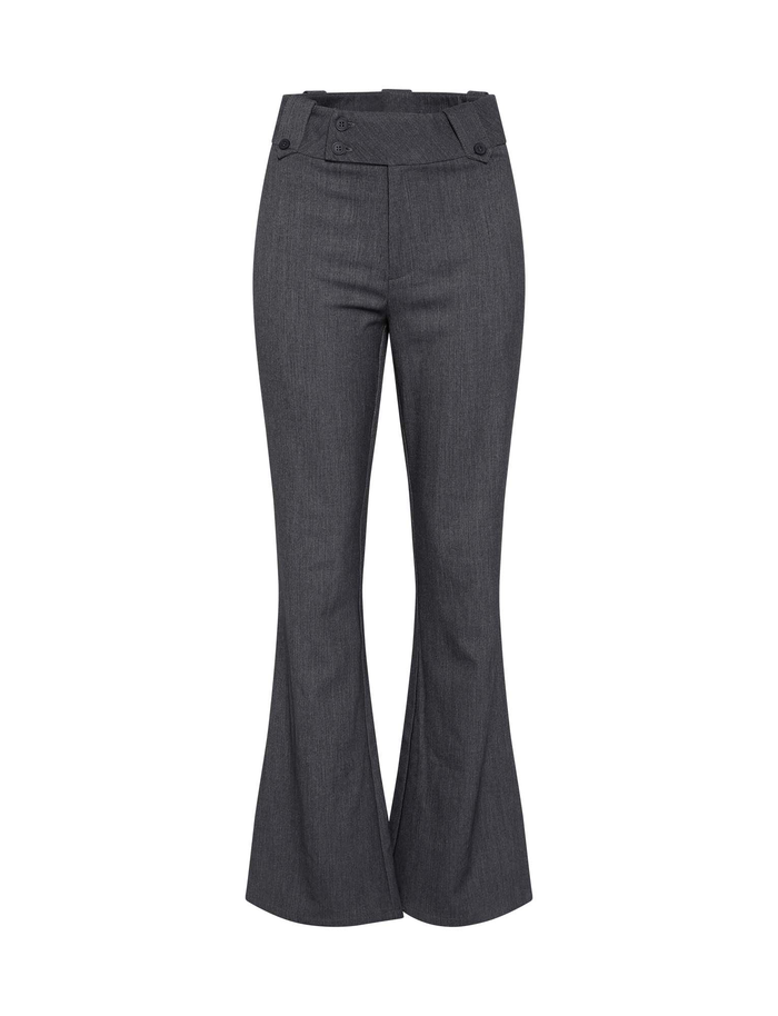 TIGERMIST KITTIE PANT - GREY features a high-waisted fit, flared leg, and button details at the waistband, shown against a white background.