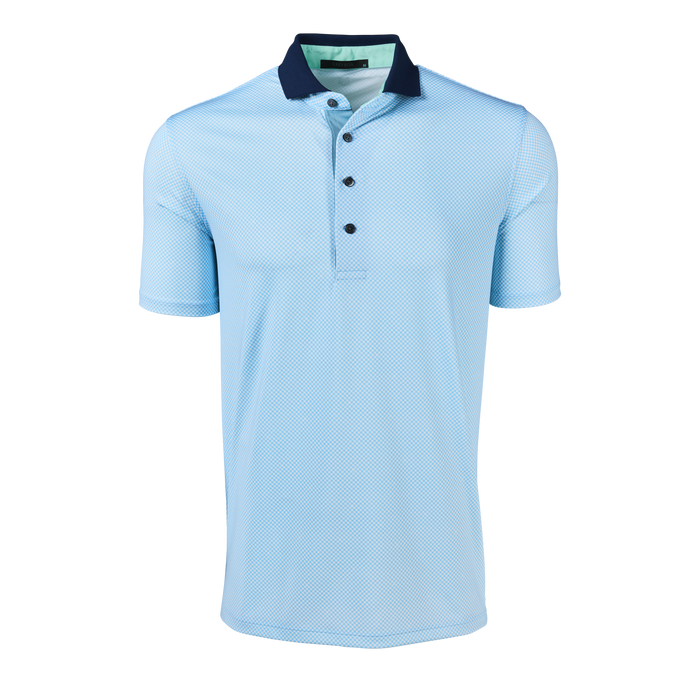 Wolf Blue Knight Wolf Short Sleeve Golf Polo - Front View, Contrast Collar | Greyson Clothiers