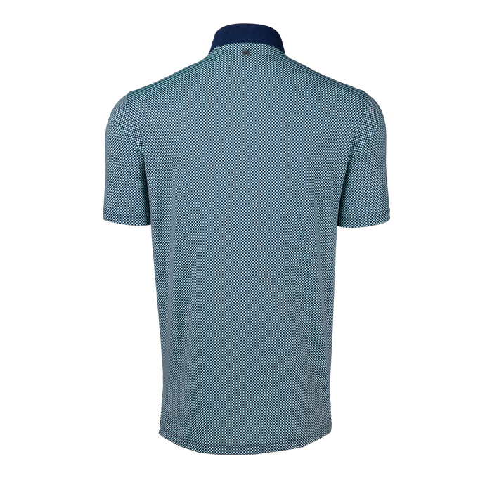 Bloomfield Knight Wolf Printed Golf Polo - Back View, Navy Contrast Collar | Greyson Clothiers