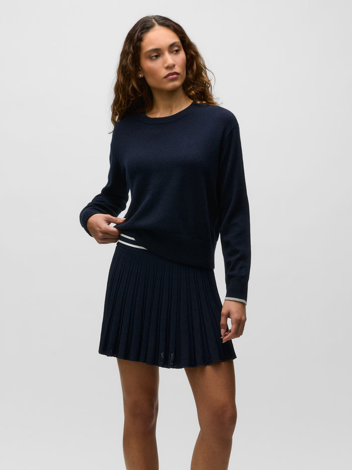 Maltese Blue Wool-Cashmere Koko Crewneck Sweater - Front On-Model | Greyson Clothiers