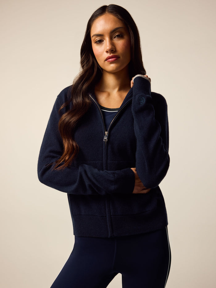 Greyson Clothiers Koko Full-Zip Hoodie in Maltese Blue - Front View On Model | Greyson Clothiers