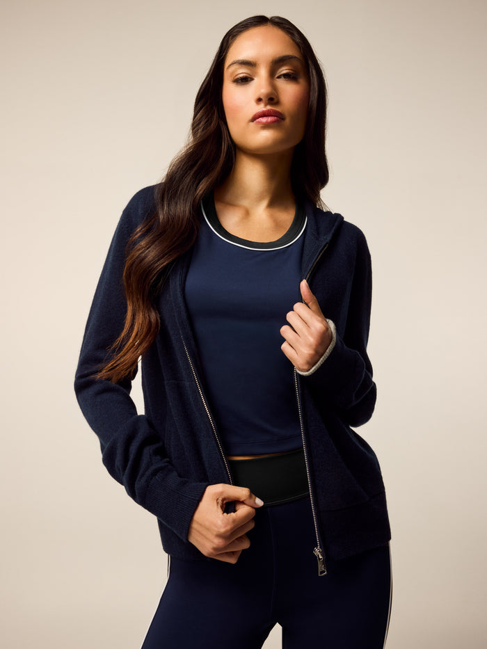 Greyson Clothiers Koko Full-Zip Hoodie in Maltese Blue - Open Zip Front Detail | Greyson Clothiers