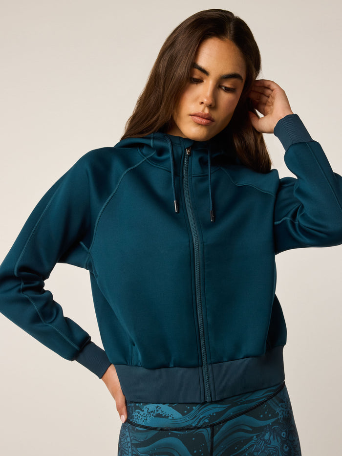 Marsh Kristina Full-Zip Hoodie Scuba Knit - On Model Three-Quarter View | Greyson Clothiers