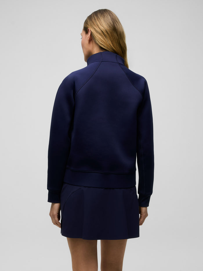 Maltese Blue Kristina Women's Half-Zip - Front View, Styled with Matching Skirt | Greyson Clothiers