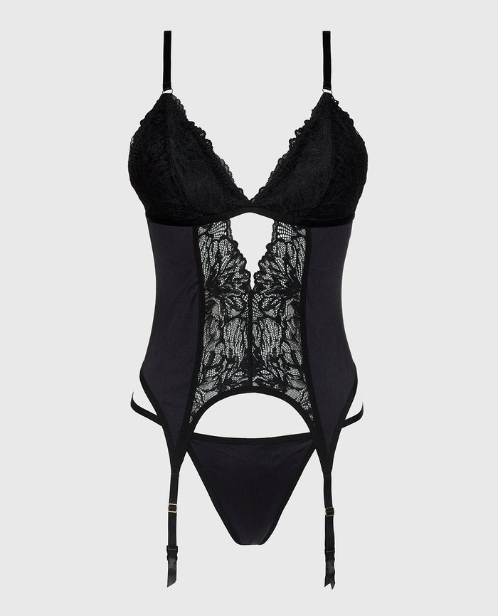 Lace and Microfiber Merrywidow in Tuxedo Black