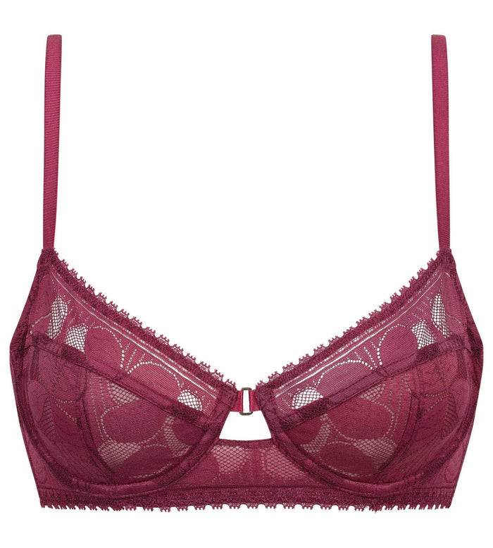 Lace Art Flowers Underwired Push-Up Bra in Beaujolais