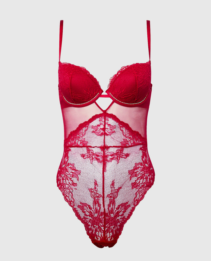 Lace Bodysuit in Crimson