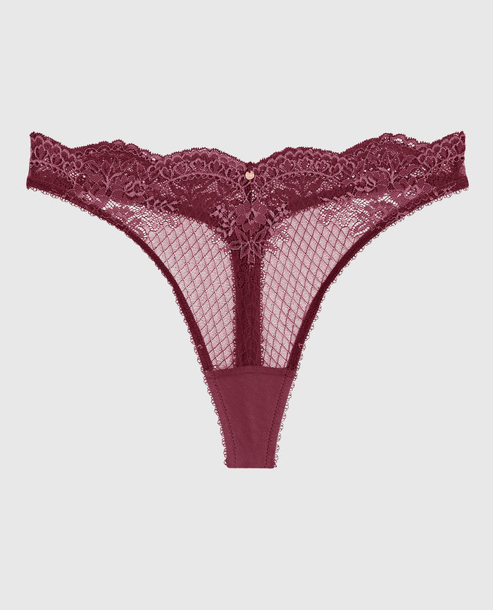 Lace High Leg Thong Panty in Opulent Red