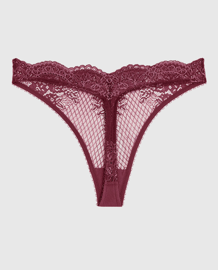 Lace High Leg Thong Panty in Opulent Red