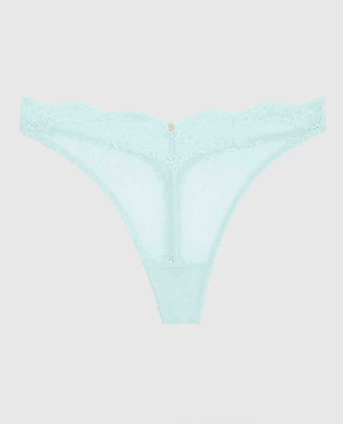 Lace High Leg Thong Panty in Vista Blue