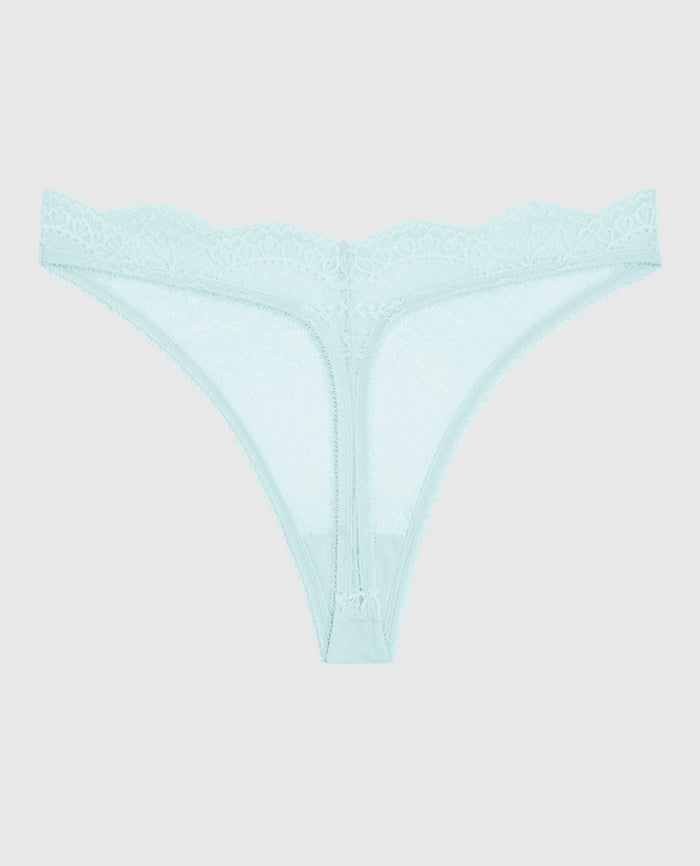 Lace High Leg Thong Panty in Vista Blue