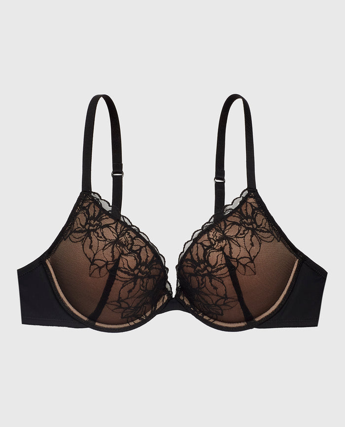 Lace Push Up Bra in Black and Blush