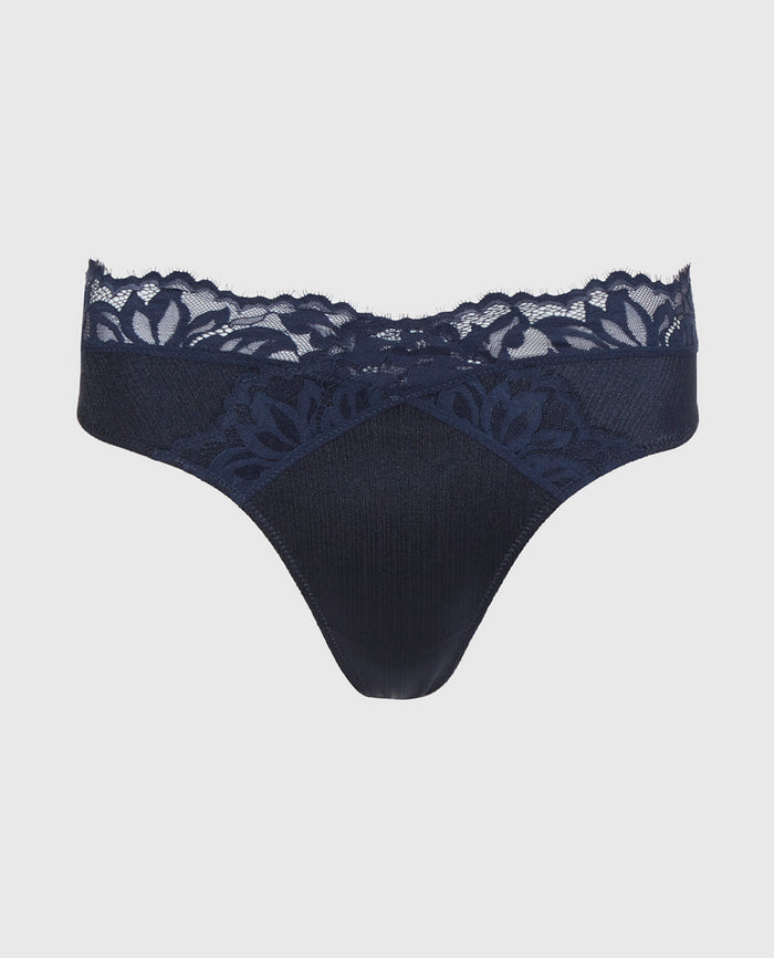 Lace Thong Panty in Dark Navy