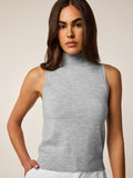 Light Grey Heather Leith Mock Neck Sweater - Front View, Wool-Silk Blend | Greyson Clothiers