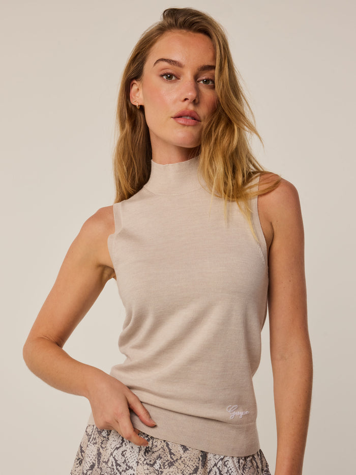 Sand Leith Mock Neck Sweater - Front View, Luxury Wool-Silk Women's Knit Top | Greyson Clothiers