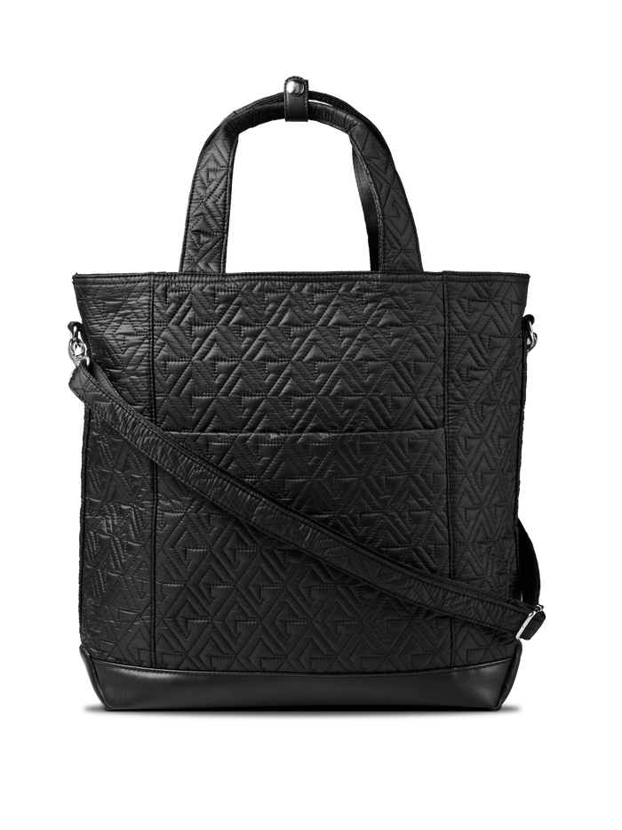 Greyson Clothiers Leland Tote black quilted pattern with crossbody strap - Front View | Greyson Clothiers