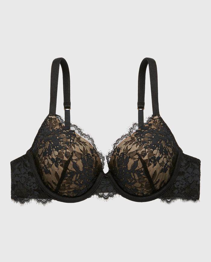 Lightly Line Full Coverage Bra With Bewitched Lace in Tuxedo Black