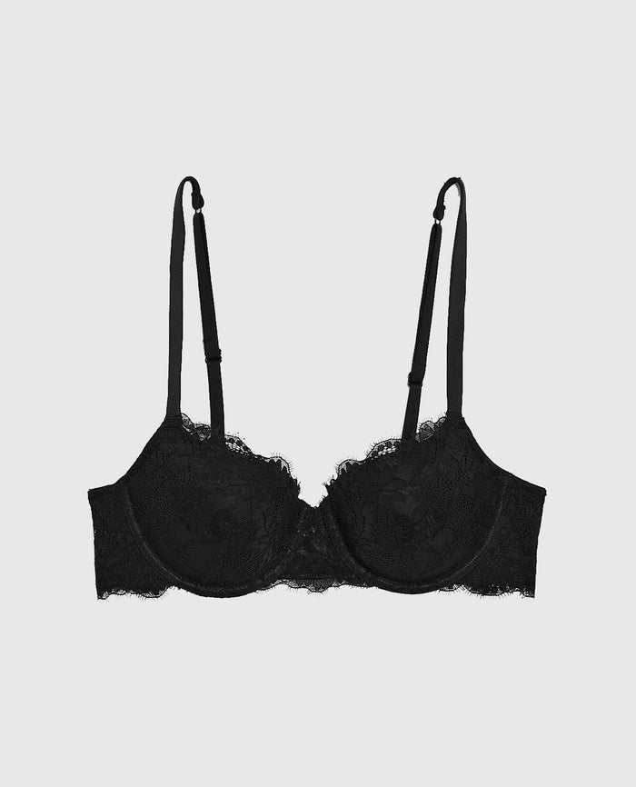 Lightly Lined Balconette Bra in Smoulder Black