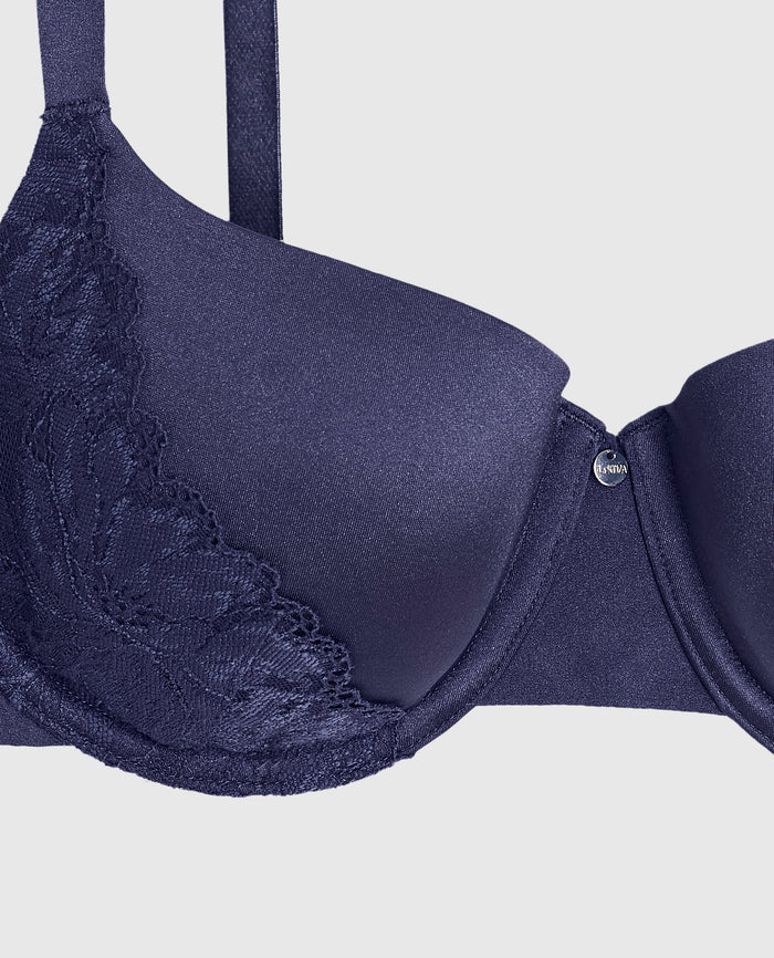 Lightly Lined Balconette Bra with Lace in Dusk Blue